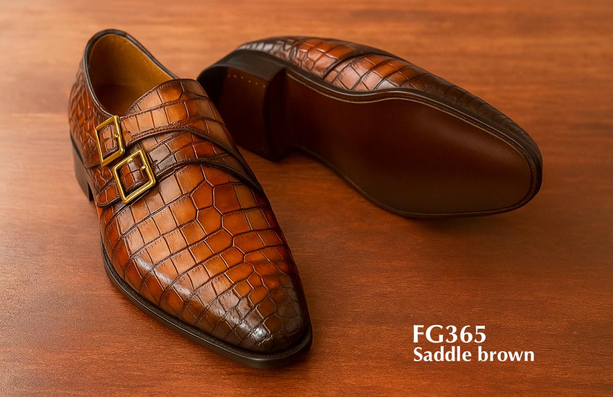 FG365-Chaussure-monkstrap-cuir-peau-de-croco-marron-selle